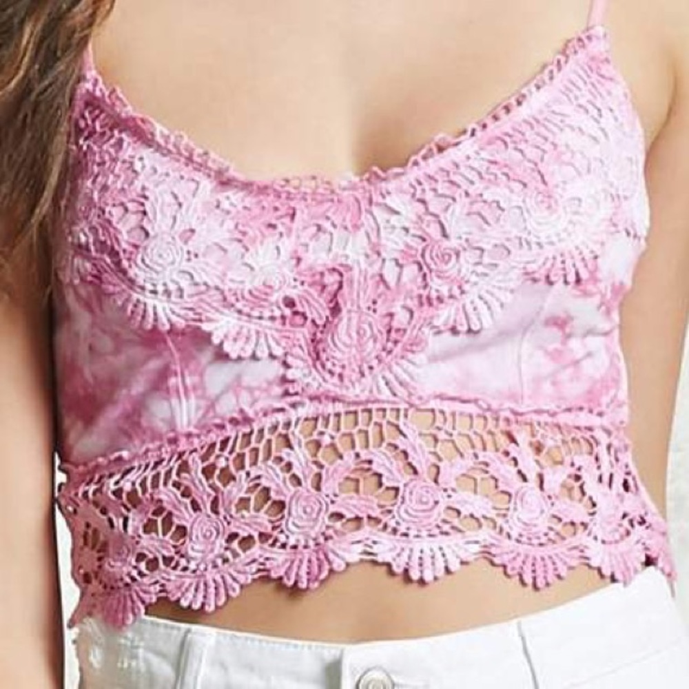 Tie-Dye Lace Crop Top